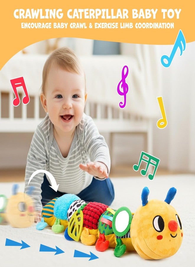 JoyCat ألعاب جوي كات للأطفال من عمر 0 إلى 18 شهرًا، لعبة دودة زاحفة موسيقية قطيفة - 38 أغنية وخاصية التسجيل، لعبة قفز لوقت الاستلقاء على البطن، ألعاب حسية مع صوت خشخشة وملمس مختلف، هدايا مثالية لحفلات استقبال المولود الجديد (بنين وبنات). - Image 4